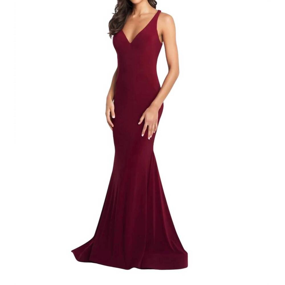 NEW BLUSH PROM crystal beaded back jersey prom dress in wine